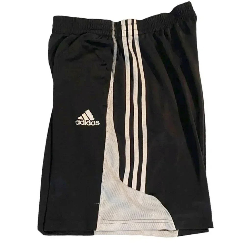 Adidas Athletic Shorts Large Black White 3-Stripes Climalite Mesh Panels Men